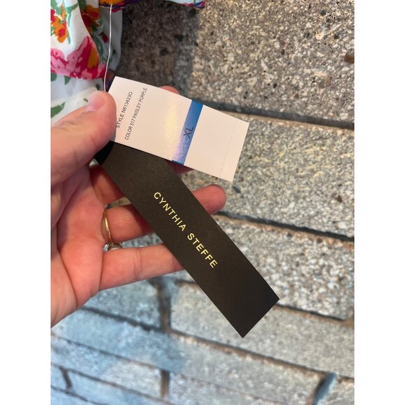 Cynthia Steffe Womens Floral Print Top XL Soft Knit Blouse White Multicolor - Picture 4 of 7